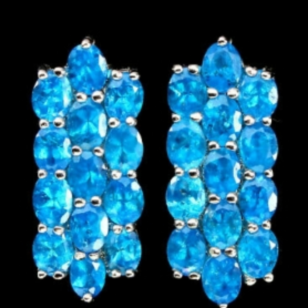 Genuine Neon or Paraiba Apatite Gemstone Earrings